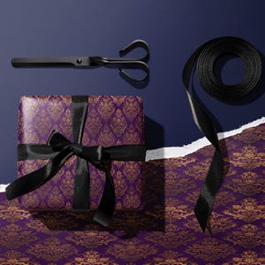 Royal Purple Damask Wrapping Paper, Elegant Gift Wrap Set, Luxurious Present Wrapping Kit, Fancy Gift Wrap, Special Occasion Gift Wrap