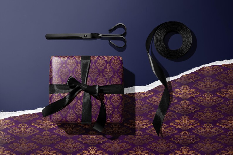 Royal Purple Damask Wrapping Paper, Elegant Gift Wrap Set, Luxurious Present Wrapping Kit, Fancy Gift Wrap, Special Occasion Gift Wrap