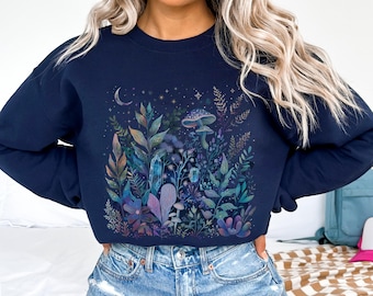 Cottagecore Botanical Sweatshirt Cozy Goblincore Pullover for Plant Lovers Dark Academia Aesthetic Top Gift for Her Bookish Forest Vibes