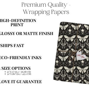 Gothic Skull and Moth Wrapping Paper, High-Definition Print, Skull and Moth Gift Wrap, Dark Themed Gift Wrapping, Eco-Friendly