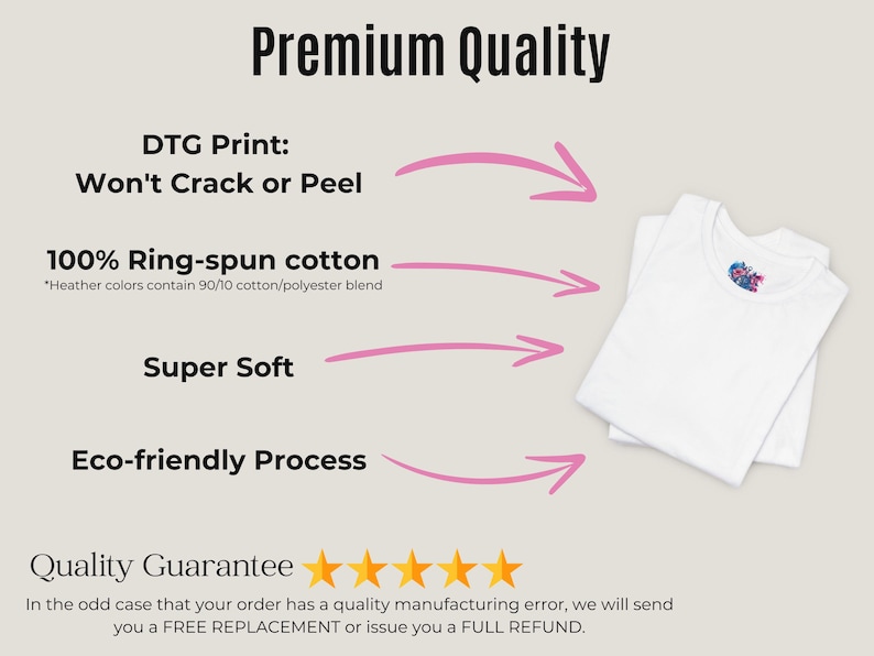 a white t - shirt with the words, premium quality, won't crack