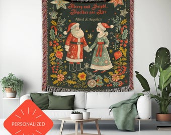Personalized Christmas Blanket Santa and Mrs. Claus Throw Custom Name Holiday Gift Cozy Couple Blanket Anniversary Present Xmas Home Decor