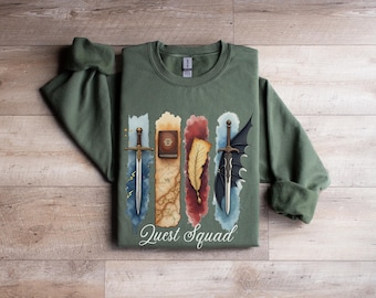 Sudadera de fantasía de Quest Squad, productos de Fourth Wing, camiseta de jinete de dragón, ropa cómoda y literaria de Basgiath War College para lectores.