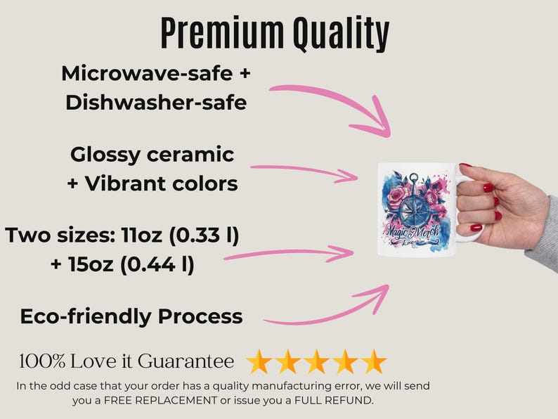 a woman is holding up a card with the text, premium quality
