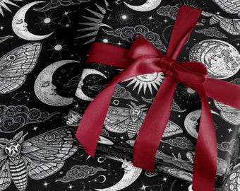 Carta da regalo nera Celestial Moth Moon, carta da regalo gotica per Natale, Dark Academia, per Gothmas, Creepmas, elegante, per le vacanze, Cottagecore