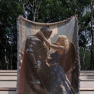 Romantic Knight Woven Blanket Medieval Tapestry Gothic Fantasy Throw Dark Academia DnD Decor Chivalry Gift for Anniversary or Home