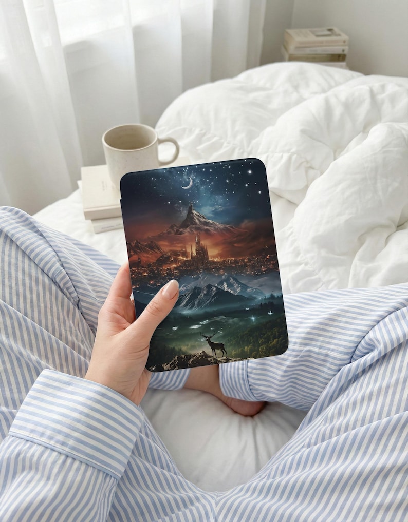 Mystic Fantasy Cityscape Art, Starry Night Mountain Landscape, Majestic Deer Crescent Moon, Epic Magical Realm Dreamscape
Fantasy Art