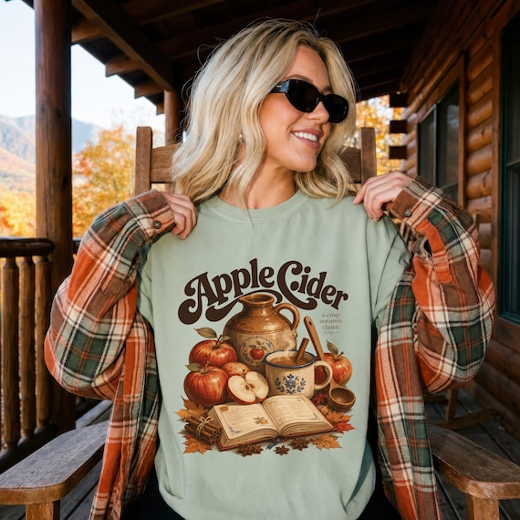 Apple Cider Comfort Colors Tee, Crisp Autumn Classic Cozy Fall T-Shirt, Book Lover Gift, Librarian Bookworm Graphic Tee