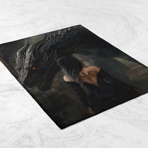 Dragon and Woman Art Blanket, Gothic Fantasy Decor, Medieval Mythical Creature, Cozy Throw Blanket, Unique Gift Idea