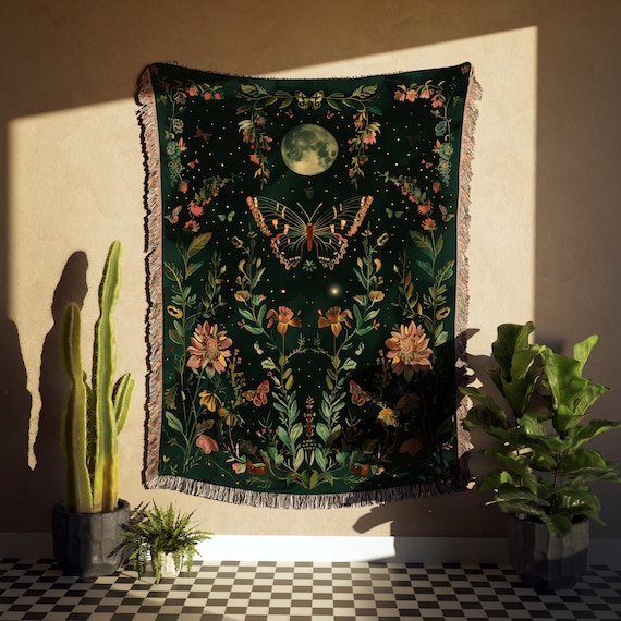 Cottagecore Blanket, Cozy Dark Academia Butterfly Throw for Soft Cottagecore Decor, Perfect Housewarming Gift for Aesthetic Lovers