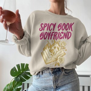 Spicy Book Boyfriend, Book Lover Gift, Romance Reader Apparel, Bookish Literary Fan Design, Flaming Book Hearts Roses
Spicy Book Boyfriend