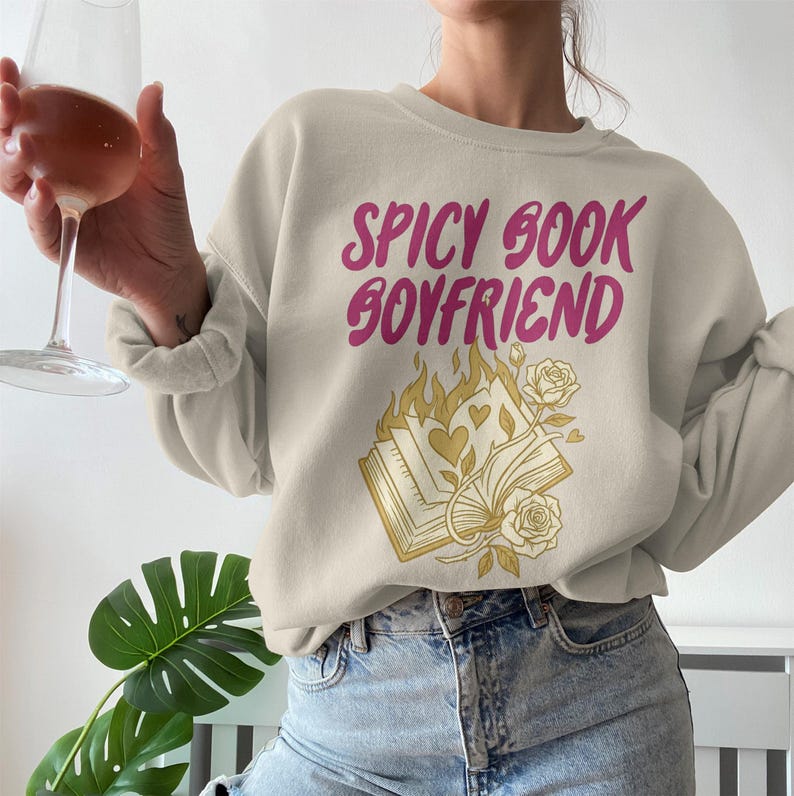 Spicy Book Boyfriend, Book Lover Gift, Romance Reader Apparel, Bookish Literary Fan Design, Flaming Book Hearts Roses
Spicy Book Boyfriend