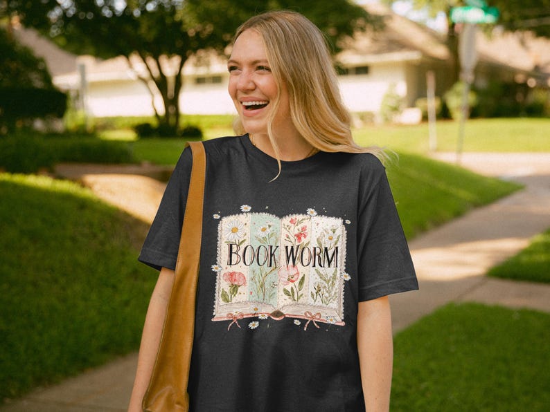 Bookworm Graphic Tee, Reading Lover Shirt, Cute Bookworm T-Shirt, Flower Design Tee, Book Lover Gift, Unique Bookworm Top