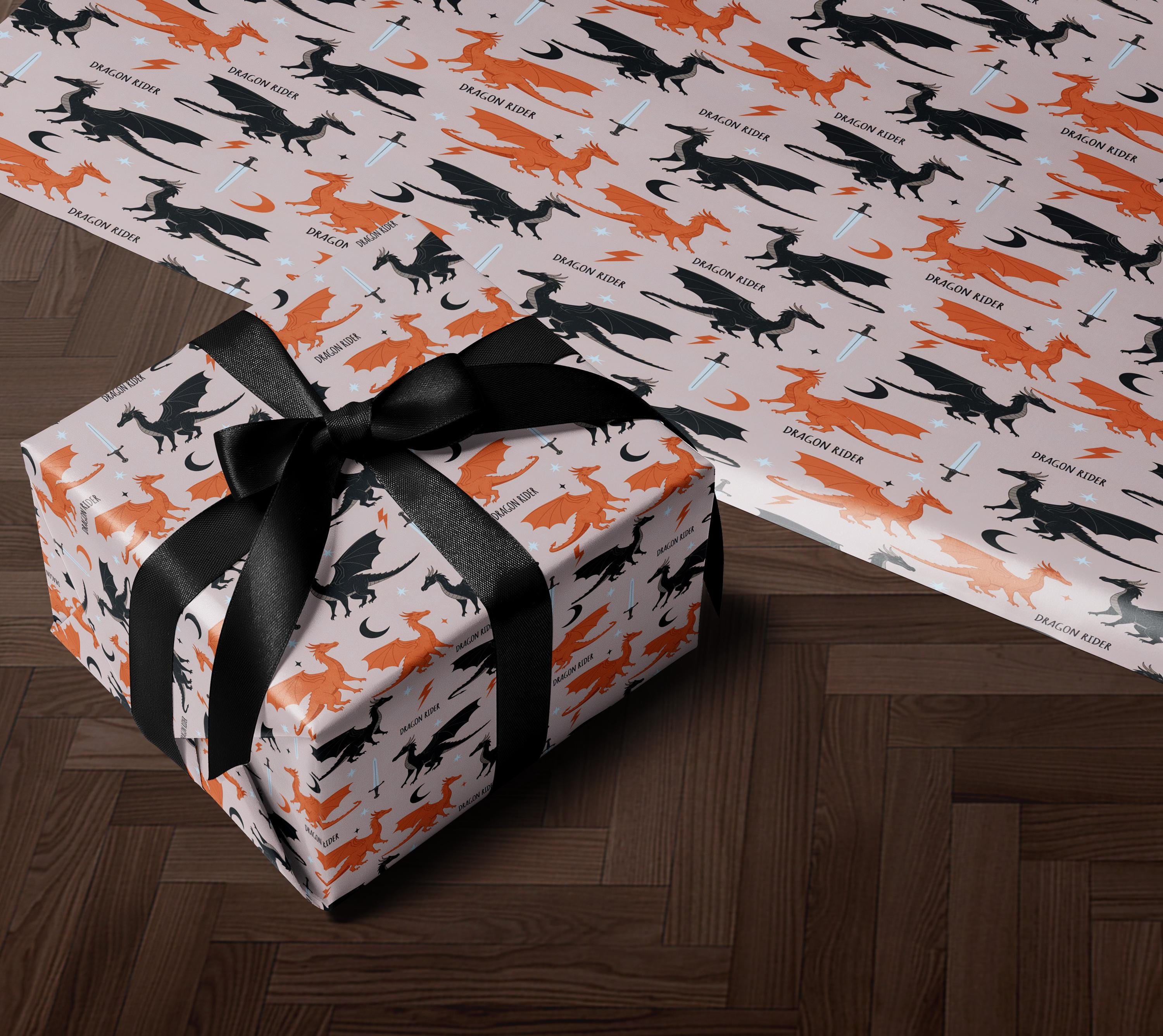 Fourth Wing Dragon Rider Wrapping Paper Fantasy Gift Wrap Rebecca Yarros Inspired BookTok Merch Romantasy Dragons Holiday Paper for Readers