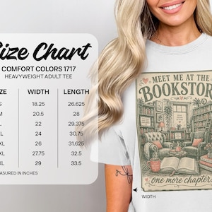 Size chart for Comfort Colors 1717 heavyweight adult tee.