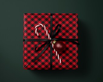 Rollo de papel de regalo navideño con diseño de cuadros de búfalo, papel de regalo de lujo, regalos navideños, papel de regalo, papel de regalo para las fiestas, papeles navideños
