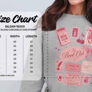 Size chart for Gildan 18000 heavy blend crewneck sweatshirt.