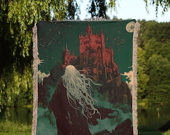 Medieval Core Castle Tapestry Blanket Dark Cottagecore Gothic Decor Knight Aesthetic Academia Throw for Fantasy Home or Book Lovers