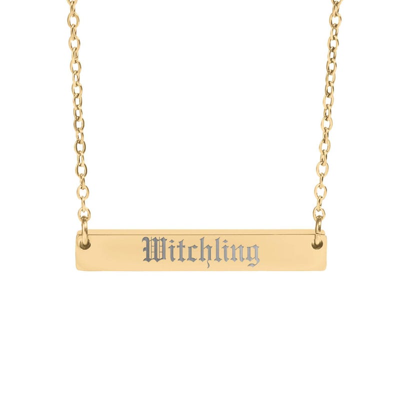 Witchling gold bar necklace, Minimalist witch jewelry, Spooky gift for her, Witchy aesthetic necklace, Halloween themed accessory