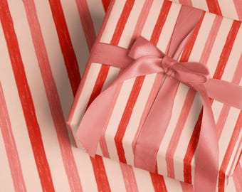 Rollo de papel de regalo navideño con rayas rojas, papel de regalo navideño, papel de regalo festivo, regalos navideños, papel de regalo bonito