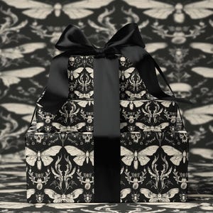 Gothic Skull Moth Gift Wrap, Black and White Wrapping Paper, Creepy Party Favors, Alternative Decor, Halloween Gift Wrapping