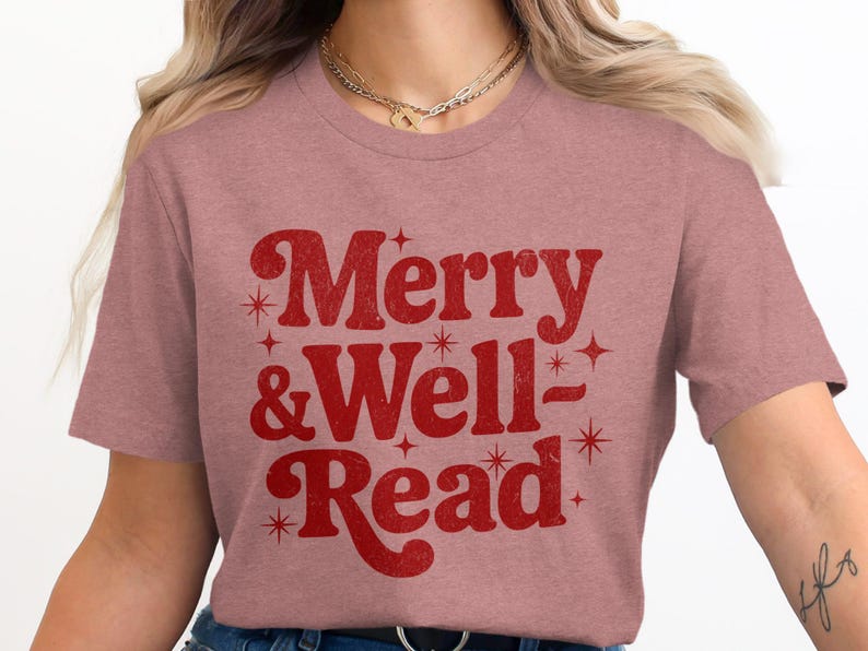 Merry and Well Read Shirt, Book Lover Gift, Christmas Reading Tee, Vintage Style T-Shirt, Cute Holiday Bookish Shirt