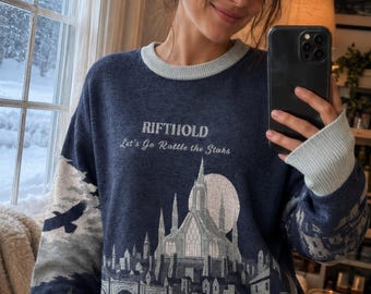 Rifthold Knitted Sweater, Throne of Glass Jacquard Jumper, Rattle the Stars Bookish Gift, Sarah J Maas Fantasy Readers Cozy Knitwear for Her