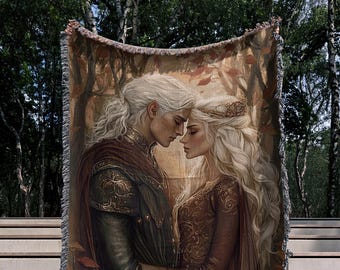Rowan Whitethorn and Aelin Galathynius Woven Blanket Throne of Glass Inspired Romantic Bookish Throw Cozy Fantasy Gift for Readers SJM Fans