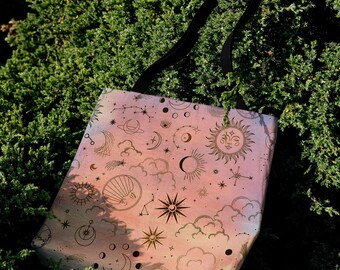 Celestial Tarot Tote Bag Witchy Aesthetic Shoulder Bag Eco-Friendly Gothic Tote for Astrology Lovers Dark Academia and Fairycore Gift