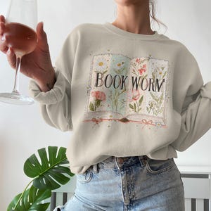 Book Worm Sweatshirt, Cozy Book Lover Gift, Vintage Floral Bookworm Pullover, Cute Reading Sweater, Literary Hoodie
