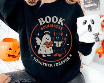 Book Soulmates Ghost Halloween Sweatshirt Spooky Cute Bookish Shirt Haunted Library Reading Club Gift for Readers Teachers and Librarians