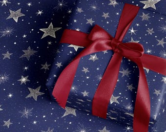 Starry Night Sky Wrapping Paper, Celestial Gift Wrap, Dark Blue Wrapping Paper, Christmas Wrapping, Holiday Gift Wrap, Cosmic Sparkle Paper