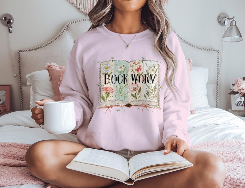 Bookworm Sweatshirt, Cozy Book Lover Gifts, Floral Design Reading Sweater, Literary Apparel, Cute Bookish Clothes, Reader Pullover