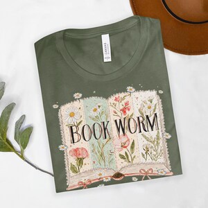 Book Worm Graphic Tee, Cute Floral Book Lover Shirt, Botanical Reader T-Shirt, Gift for Bibliophiles, Cozy Bookworm Apparel