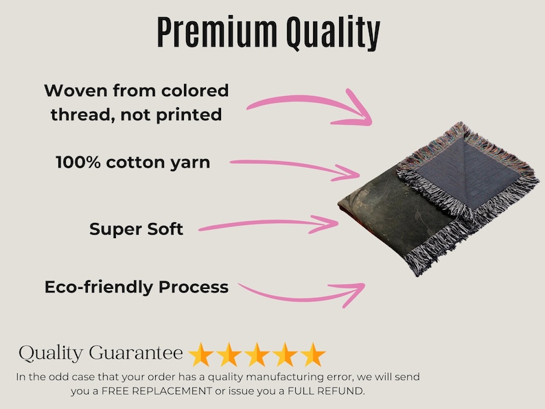a picture of a blanket with the words premium quality on it