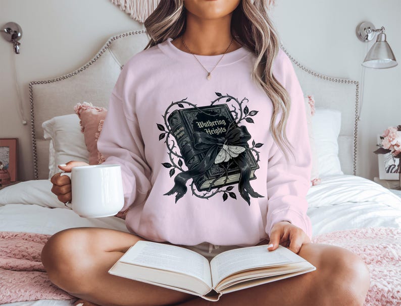 Wuthering Heights T-Shirt Sweatshirt, Emily Bronte, Gothic Literature, Classic Literature, Dark Academia, Book Lover Gift, Gothic Decor Light Pink