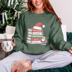 Funny Christmas Sweatshirt, Cozy Holiday Sweater, Cute Santa Sweatshirt, Christmas Book Lover Gift, Holiday Party Sweatshirt