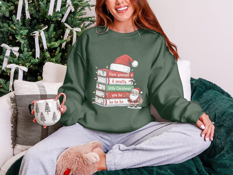 Funny Christmas Sweatshirt, Cozy Holiday Sweater, Cute Santa Sweatshirt, Christmas Book Lover Gift, Holiday Party Sweatshirt