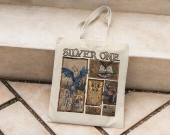Fourth Wing Tote Bag Silver One Dragon Tote Bookish Fantasy Gift for Xaden Riorson Fans Violet Sorrengail Merch Dragon Rider Bag