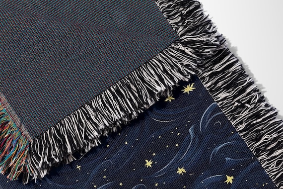 Celestial Night Sky Throw Blanket, Starry Night Woven Tapestry, Cozy Cosmic Blanket, Astronomy Lover Gift, Dark Academia Throw