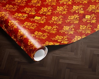 Gothic Fleur de Lis Wrapping Paper Crimson and Gold Luxury Gift Wrap Roll Dark Academia Gift Wrap Victorian Gift Wrap Old Money Christmas