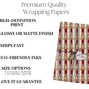 Vintage Christmas Wrapping Paper, Red and Gold Striped Gift Wrap, Festive Holiday Wrapping Sheet, Premium Quality Wrapping Paper