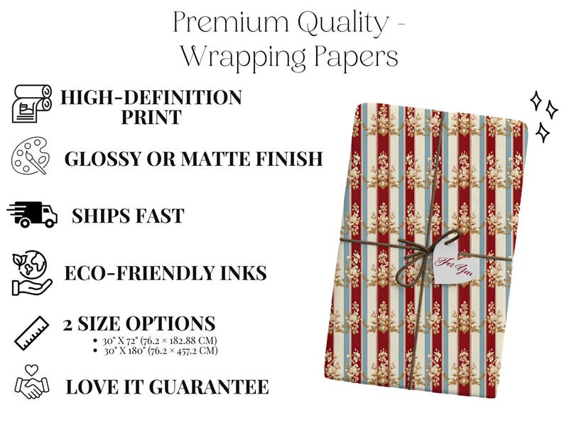Vintage Christmas Wrapping Paper, Red and Gold Striped Gift Wrap, Festive Holiday Wrapping Sheet, Premium Quality Wrapping Paper
