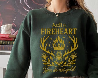 Moletom Aelin Fireheart You Do Not Yield, produtos do Trono de Vidro, presente literário de Sarah J Maas, Terrasen SJM, roupa de leitura de fantasia