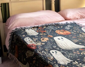 Halloween Blanket - Dark Aesthetic Skeleton Throw, Unique Dorm Bedding Gift for Him or Her, Ideal for Maximalist Witchy Decor