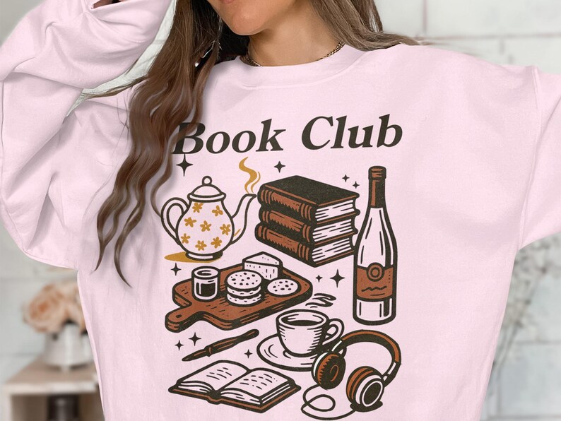 Book Club Sweatshirt, Cozy Coffee Reading Shirt, Book Lover Gift, Literary Sweatshirt, Book Club Apparel, Bookish Fashion, Pink Sweater