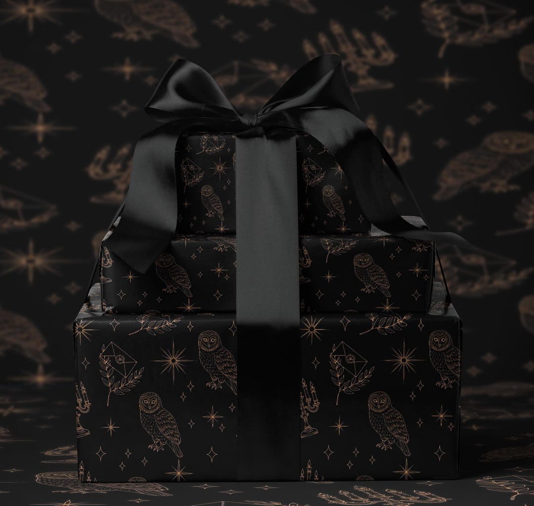 Dark Academia Owl Wrapping Paper Gothic Christmas Present Book Lover ...