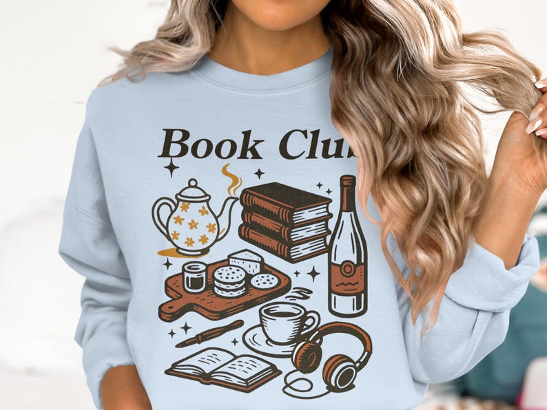 Book Club Shirt Teapot Books Wine Coffee Cozy Reading Sweatshirt Novel Reader Top Book Lover Gift Literary Tee
