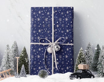 Starry Night Gift Wrap Dark Blue Celestial Wrapping Paper Premium Quality Stars Christmas Gift Wrap for Holiday Gifts Galaxy Themed
