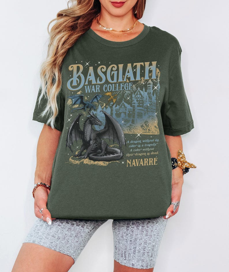 a woman wearing a tshirt with a picture of a dragon on it